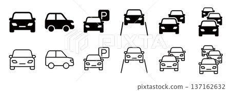 Simple car icon set (driving, traffic jams, traffic, taxi, parking, highway) Simple car icon set (driving, traffic jams, traffic, taxi, parking, highway) 137162632