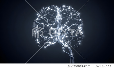 Minimalist flat design of a brain icon with glowing neural network lines Minimalist flat design of a brain icon with glowing neural network lines 137162633