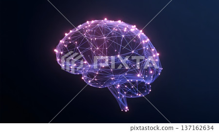 Minimalist flat design of a brain icon with glowing neural network lines Minimalist flat design of a brain icon with glowing neural network lines 137162634