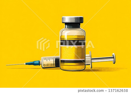 2D vector art of a vaccine bottle and a syringe for immunization concept 137162638