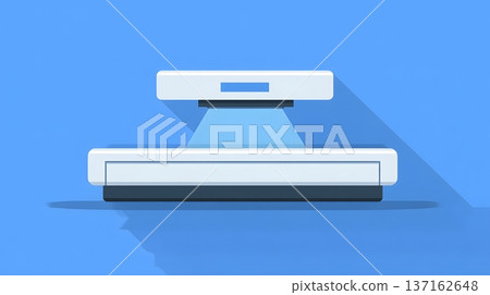 Clean flat design of a medical scanner icon with a blue light beam 137162648