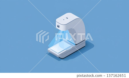 Clean flat design of a medical scanner icon with a blue light beam Clean flat design of a medical scanner icon with a blue light beam 137162651