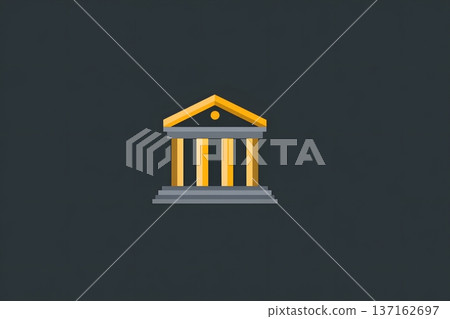 Minimalist flat design of a bank building icon with a glowing gold roof Minimalist flat design of a bank building icon with a glowing gold roof 137162697
