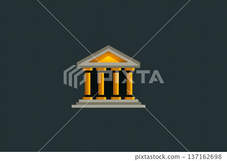 Minimalist flat design of a bank building icon with a glowing gold roof Minimalist flat design of a bank building icon with a glowing gold roof 137162698