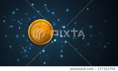 Clean flat design of a crypto coin icon with digital networking lines Clean flat design of a crypto coin icon with digital networking lines 137162708