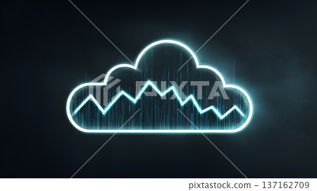 Minimalist flat design of a cloud icon with glowing financial data lines Minimalist flat design of a cloud icon with glowing financial data lines 137162709