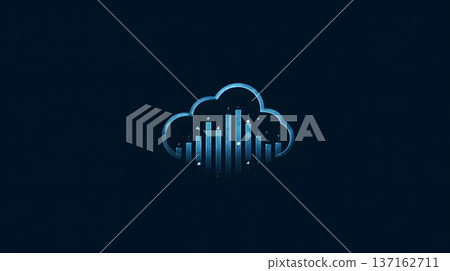 Minimalist flat design of a cloud icon with glowing financial data lines Minimalist flat design of a cloud icon with glowing financial data lines 137162711