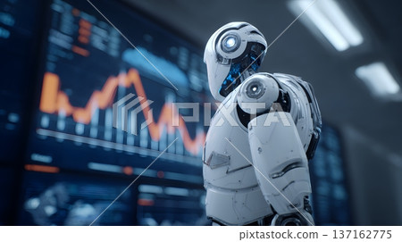 Corporate strategy visualization advanced robot highlighting predictive data charts cinematic composition Corporate strategy visualization advanced robot highlighting predictive data charts cinematic composition 137162775