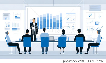 AI driven executive presentation highlighting performance metrics elegant boardroom illustration AI driven executive presentation highlighting performance metrics elegant boardroom illustration 137162797