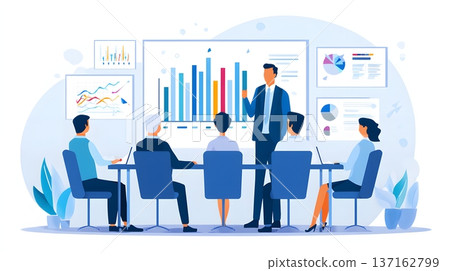 AI driven executive presentation highlighting performance metrics elegant boardroom illustration AI driven executive presentation highlighting performance metrics elegant boardroom illustration 137162799