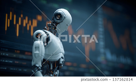 Advanced predictive analytics visualization robot interacting with financial charts cinematic mood Advanced predictive analytics visualization robot interacting with financial charts cinematic mood 137162814