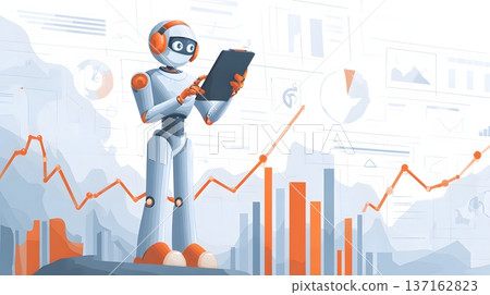 High clarity illustration of robotic marketing strategist analyzing engagement data 137162823