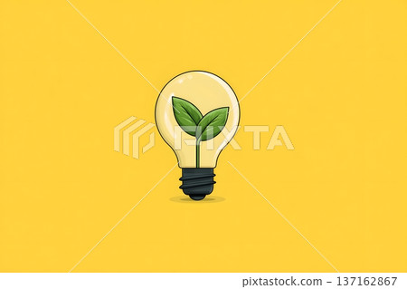 Minimalist flat design of a light bulb and a green leaf for eco ideas Minimalist flat design of a light bulb and a green leaf for eco ideas 137162867