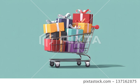 Flat design illustration of an online shopping cart with colorful parcels 137162875