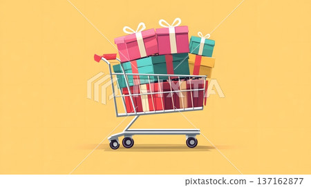 Flat design illustration of an online shopping cart with colorful parcels 137162877