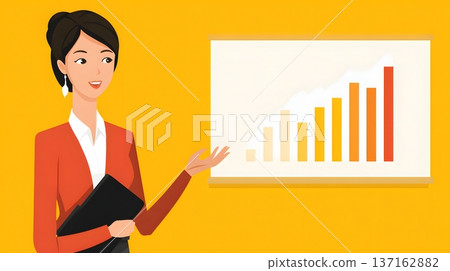 Flat design of a professional woman giving a presentation with a chart 137162882