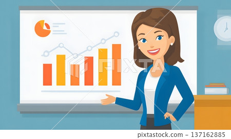 Flat design of a professional woman giving a presentation with a chart 137162885