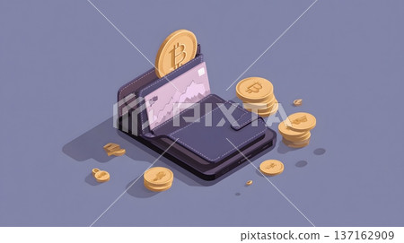 Flat vector of a digital wallet with symbols for cryptocurrency and finance 137162909