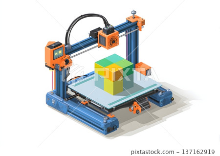 Minimalist flat vector of a 3D printer with a cube icon 137162919