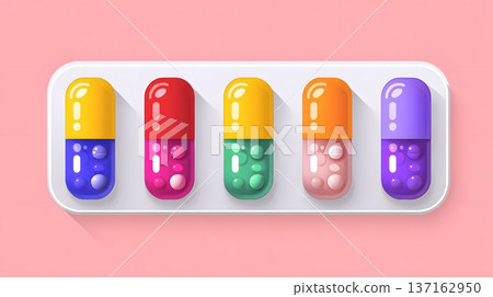 Clean flat design of a digital pharmacy with colorful medicine pill icons 137162950