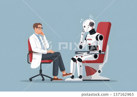 Minimalist flat vector of a patient and a robot doctor having a consultation Minimalist flat vector of a patient and a robot doctor having a consultation 137162963