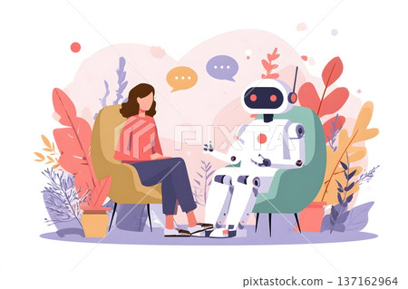 Minimalist flat vector of a patient and a robot doctor having a consultation 137162964
