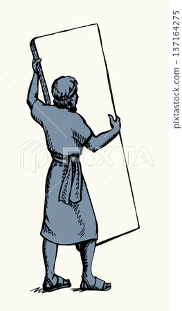 Vector illustration of a man carrying a heavy load. Vector illustration of a man carrying a heavy load. 137164275
