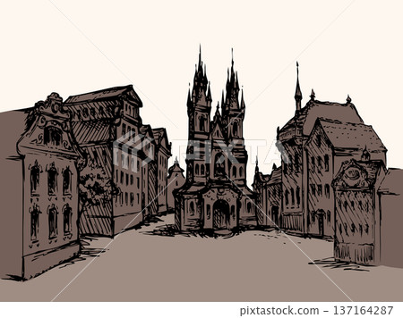 Old city street. Vector drawing Old city street. Vector drawing 137164287