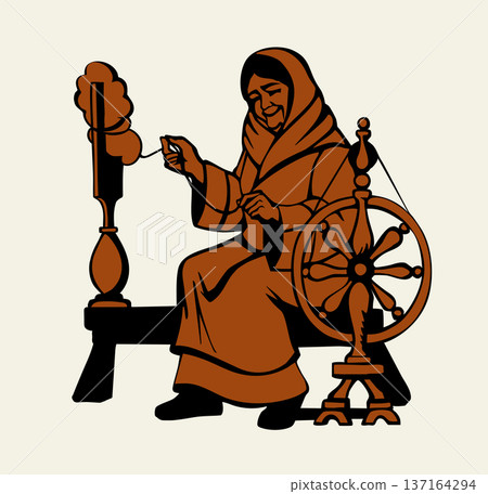 Vector drawing. Grandmother with a Spindle Vector drawing. Grandmother with a Spindle 137164294