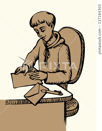 Vector drawing. Boy writing letter 137164303