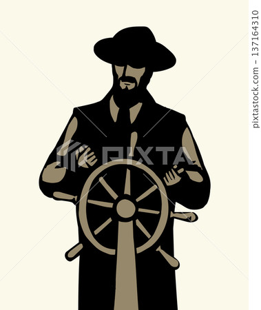 Vector drawing. The captain at the helm Vector drawing. The captain at the helm 137164310