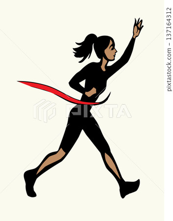 Vector drawing. An athlete runs to the finish line. 137164312