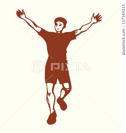 Vector drawing. An athlete runs to the finish line. Vector drawing. An athlete runs to the finish line. 137164313