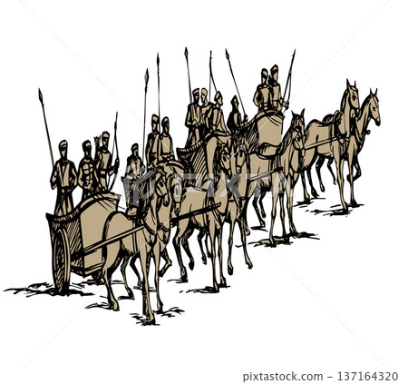 Vector drawing. Army on chariots 137164320