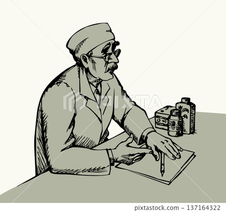 Doctor at the desk. Vector illustration. Doctor at the desk. Vector illustration. 137164322