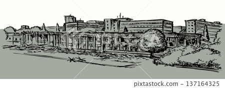 Vector illustration of a building destroyed by an explosion. Vector illustration of a building destroyed by an explosion. 137164325