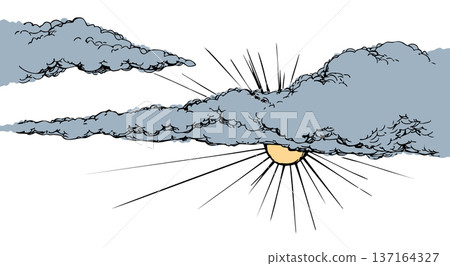 Vector drawing. Sun on cloudy sky Vector drawing. Sun on cloudy sky 137164327