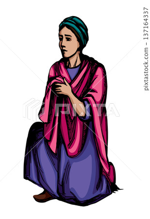 Vector drawing. Girl knilling in prayer Vector drawing. Girl knilling in prayer 137164337