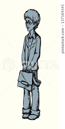 Vector illustration of a schoolboy with a school bag. 137164341