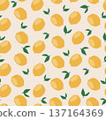 Hand drawn italian lemon seamless pattern. Green, yellow summer print. Italy citrus summer sketch. Fruit background 137164369