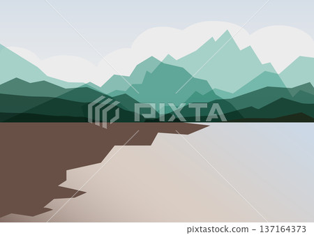 Mountain landscape gradient illustration poster. Bright vibrant gradient colors - landscape with mountains 137164373