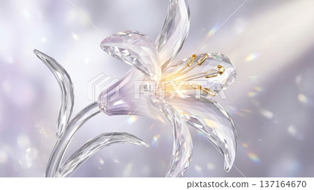 白色和淡紫色閃亮背景上的水晶百合花：寶石紋理，優雅的花卉壁紙插圖 137164670