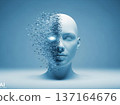 Conceptual illustration of AI anxiety with human identity dissolving into digital information 137164676