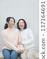 Retro-inspired portrait of a close mother and daughter Retro-inspired portrait of a close mother and daughter 137164691