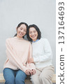Retro-inspired portrait of a close mother and daughter Retro-inspired portrait of a close mother and daughter 137164693