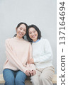 Retro-inspired portrait of a close mother and daughter Retro-inspired portrait of a close mother and daughter 137164694