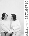 Monochrome portrait of a close mother and daughter Monochrome portrait of a close mother and daughter 137164710