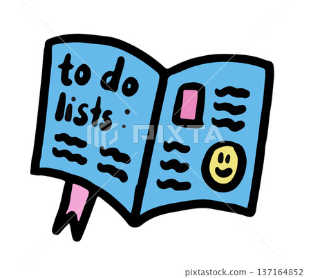 Hand drawn illustration of notebook with to do lists for office workers, back to school, office supplies, sticker, leisure, hobby, activity, department store, stationery, lifestyle, weekdays, writing Hand drawn illustration of notebook with to do lists for office workers, back to school, office supplies, sticker, leisure, hobby, activity, department store, stationery, lifestyle, weekdays, writing 137164852