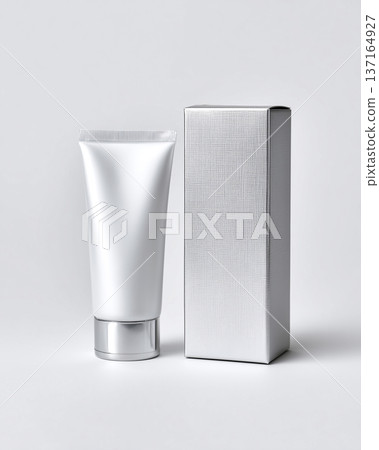 Minimalist Product Photography of Cosmetic Tube with Silver Packaging Skincare Mockup 137164927