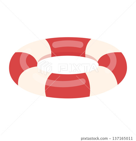 Striped lifebuoy. Beach design. Flat-style vector illustration isolated on a white background Striped lifebuoy. Beach design. Flat-style vector illustration isolated on a white background 137165011